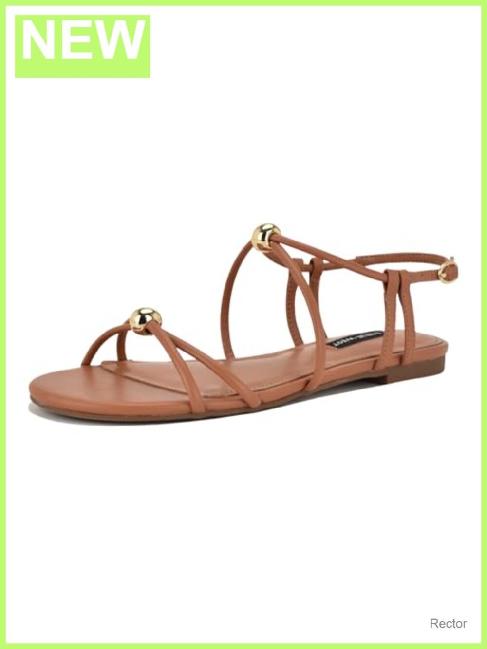 Nine West Women's Strappy Flat Sandals Faux Leather Ankle Strap